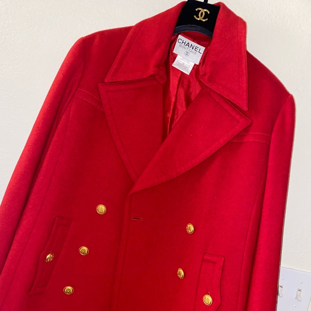 Vintage Chanel mid length 1996 96A CHANEL CC Logo Gold Button Coat